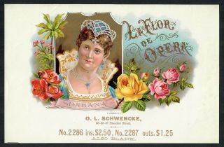 Vintage La Flor De Opera Inner Cigar Label Salesman Sample