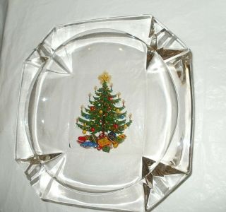 Vintage Crystal Multi Color Christmas Tree Ash Tray X Large 8 " X 8 " X 2 " Sh