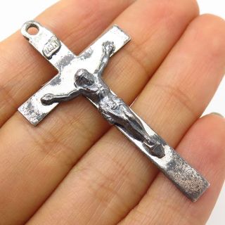 Vtg Signed 925 Sterling Silver Large Religious Crucifix Cross Pendant