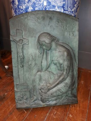 Antique Religious Bronze Sculpture Relief Plaque
