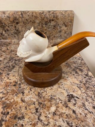 Vintage Meerschaum Smoking Pipe With Wooden Stand