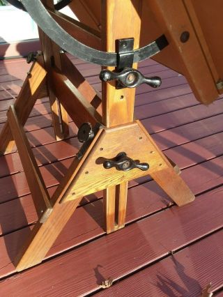 Vintage Antique HAMILTON Industrial Drafting Table Oak Maple Iron 2