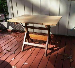 Vintage Antique HAMILTON Industrial Drafting Table Oak Maple Iron 5