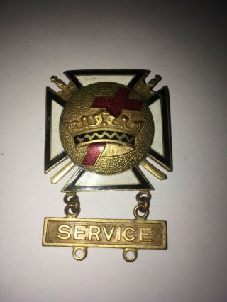 Vintage Masonic Knights Templar Enameled Medal Maltese Cross Service Pin Badge
