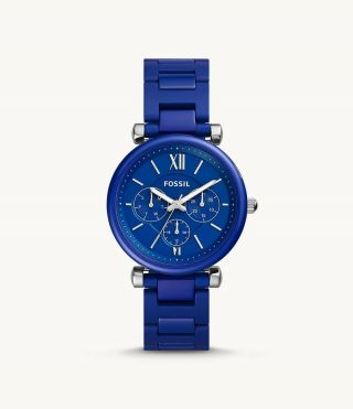 Nib Fossil Limited Edition Carlie Multifunction Blue Ceramic Watch Le1097