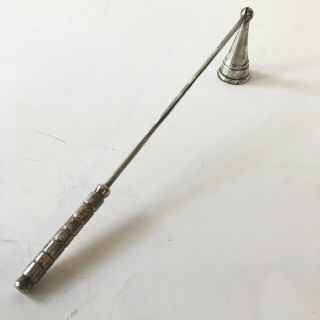 Vintage Silver Plate Candle Flame Snuffer 10” Silverplate Hinged Bell Shape