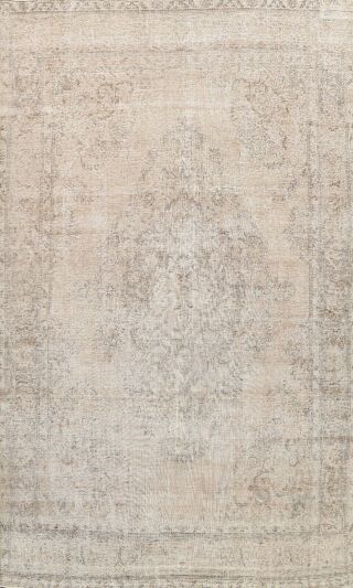 Antique Muted Traditional Low Pile Wool Area Rug Distressed Hand - Knotted 10 