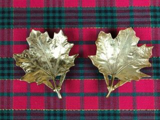 Set Of 2 Vintage Virginia Metalcrafters Brass Maple Leaf Trays 3 - 48,  ©1950
