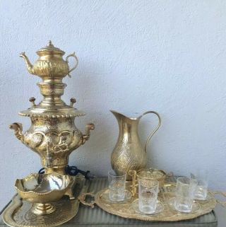 Persian Samovar 11 Piece Electric Tea Set Gold Plated Middle Eastern