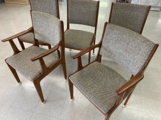 Five Mid Century Modern Teak Dining Room Chair Chairs Set Mcm