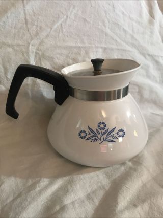 Vintage 6 Cup Corning Ware Coffee Pot With Lid,  Blue Cornflower Tea Pot