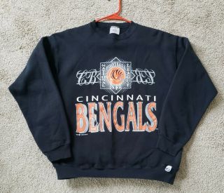 Vintage Logo 7 Cincinnati Bengals Crewneck Sweatshirt Black Large 1992