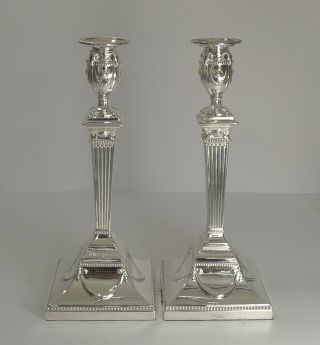 Large Pair Antique English Silver Plated Candlesticks By Walker & Hall C.  1910