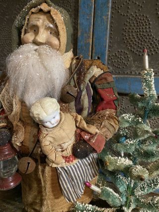 Arnett’s Country Store Ooak Santa/ Early Log Cabin Quilt Coat/early Doll/ Tree