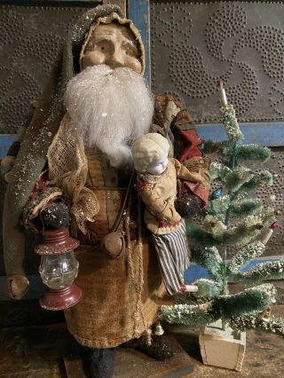 Arnett’s Country Store OOAK Santa/ Early Log Cabin Quilt Coat/Early Doll/ Tree 6