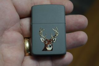 1987 Unfired Zippo Lighter Whitetail Buck Deer Matte Gray Estate Wildlife Rare