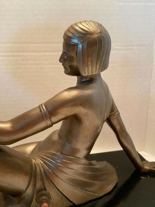 Art Deco Figural Nude Lady bronze lamp with round Millefiori Glass Globe 2