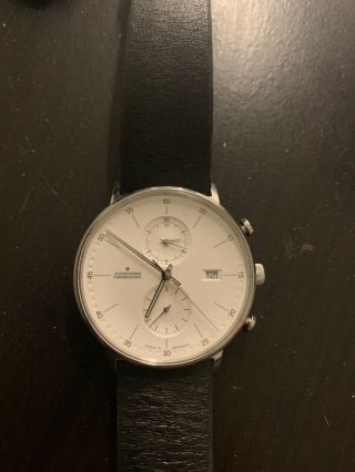 Junghans 041/4770.  00 Form C Quartz Chronograph Black Leather Strap Watch