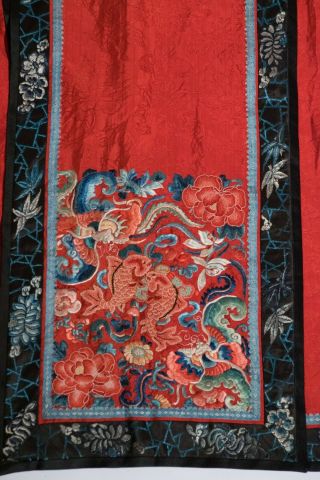 Antique Chinese Qing Dynasty Silk Embroidered Qun Skirt with Koi Fish Panels 2