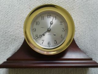 Vintage Chelsea Ships Bell Clock 6 " Mahogany Base One Owner Sweet Sound