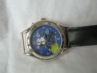 Felix The Cat Fantasma Watch Black Buckle Band Silver Toned Round Blue Face