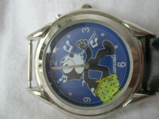 Felix the Cat Fantasma Watch Black Buckle Band Silver Toned Round Blue Face 2