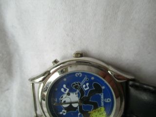 Felix the Cat Fantasma Watch Black Buckle Band Silver Toned Round Blue Face 3