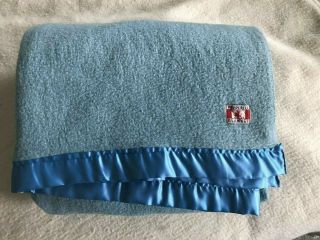 Vintage Pepperell Blue/green Wool Blanket Twin Bed Size