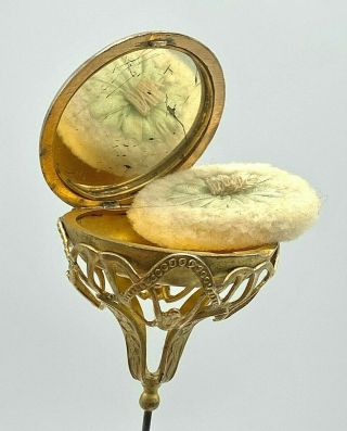 Antique Vanity Hatpin Art Nouveau Brass Compact.  In L.  Baker 