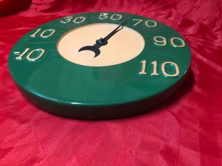 Vintage Ceramic Wall Thermometer.  12 " Wide Green / Reddish - Unglazed 3d Numbers