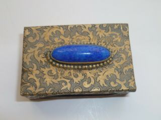 Antique,  Arts And Crafts,  Brass Matchbox Holder With Lapis Lazuli