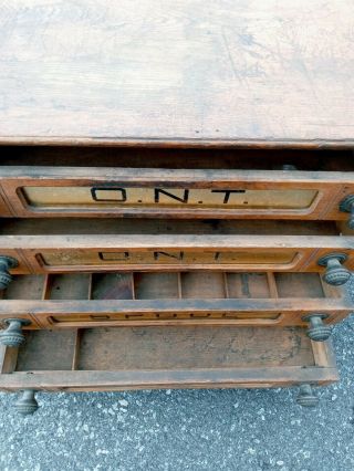 Antique Clark ' s O.  N.  T Thread Spool Co.  Chest Cabinet 4 drawr 4