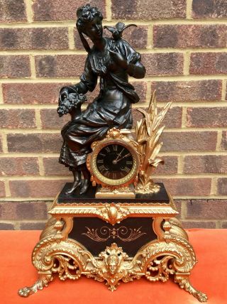 Empire Japy Freres French Bronze Figural Chiing Mantle Clock Stunning X Large