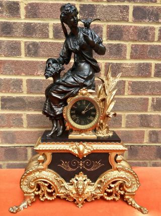 EMPIRE JAPY FRERES FRENCH BRONZE FIGURAL CHIING MANTLE CLOCK STUNNING X LARGE 3