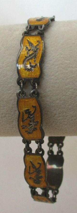 Vintage Siam Sterling Silver Yellow Enamel Link Bracelet 925
