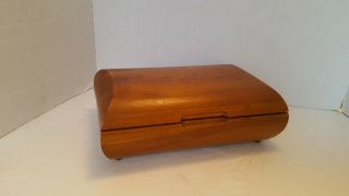 Vintage Solid Teak Wood London Leather Jewlery Box Wooden Trinket,  Pre - Owned