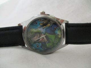 The Joker Watch Black Buckle Band Silver Tone Round Face