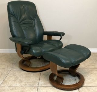 Ekornes Stressless Leather Recliner Chair & Ottoman Medium Size Vintage Norway 2