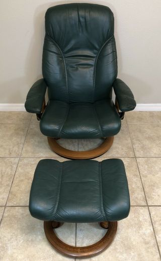 Ekornes Stressless Leather Recliner Chair & Ottoman Medium Size Vintage Norway 3