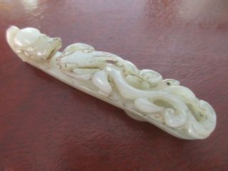 Fine Qing Chinese Pale White Jade Belt Hook Quality Carved Antique 9cm