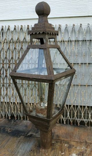 Antique 1880s Outdoor Metal Street Post Lantern Light Salvage Lamp Gas/electric