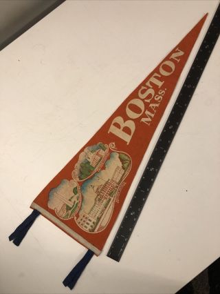 Boston Mass.  Massachusetts Orange Vintage Pennant Souvenir 1950s 1940s Decor