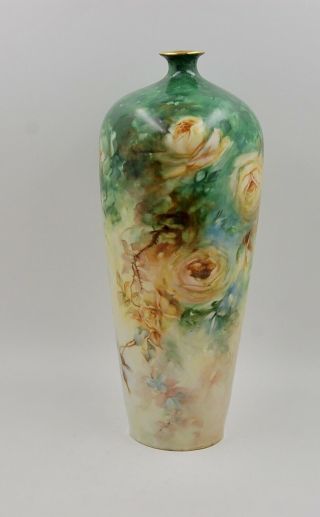 Limoges Antique France Hand Painted Porcelain Vase Gorgeous Roses 14 "