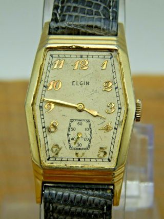 Vintage Large Art Deco Elgin Curvex Style 7 Jewel Gents 10k Gold Filled Watch