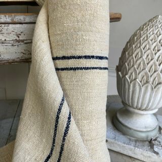 Antique Grain Sack Fabric Hemp Linen Bolt 7.  4 Yards Blue Black Stripes