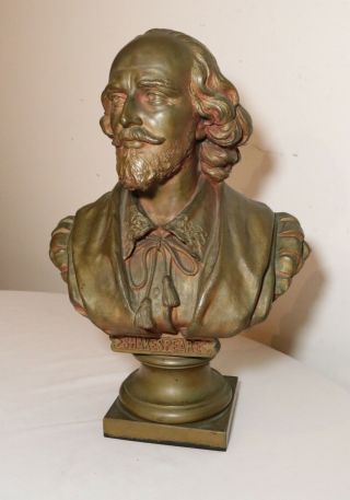 Antique Hans Fromml William Shakespeare Heavy Bronze Bust Statue Figure