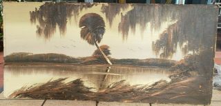 James Gibson Florida Highwaymen Vintage Oil Painting Palms In Brown Hall Of Fam