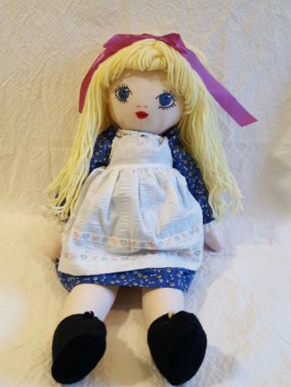 Vintage Cloth Rag Doll Handcrafted Embroidered Face Calico Dress