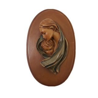 Virgin Mary Mother And Child Wall Plaque Italy Hanging 7 " Vintage Relief Resin