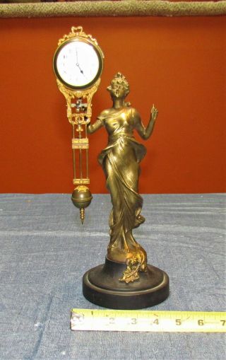 Antique Art Nouveau Bronze Figural Swinger Mystery Lady W/brass Pendulum Clock